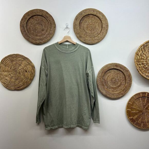 Free People Green Mock Neck Lightweight Oversized Long Sleeve Tunic Top Small - Picture 1 of 6